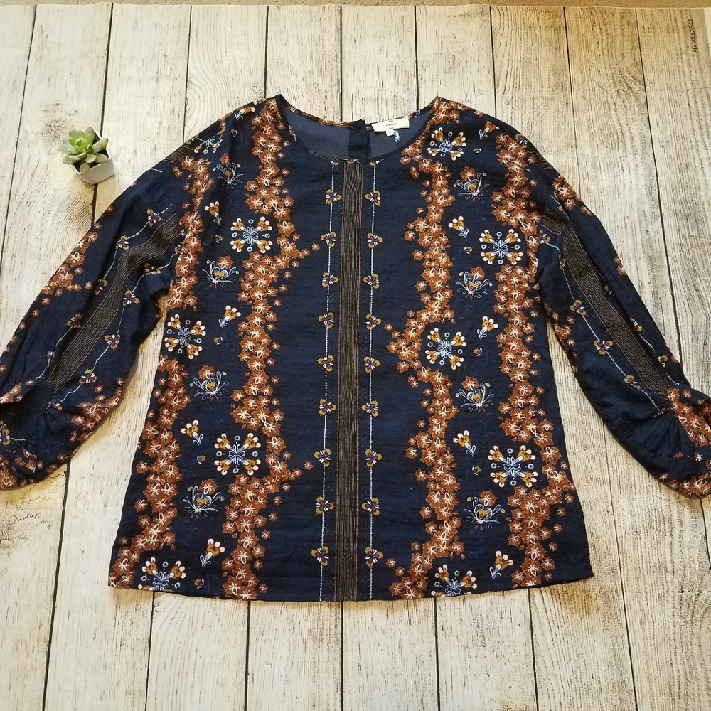 Entro Floral Patterned Navy Women's Top